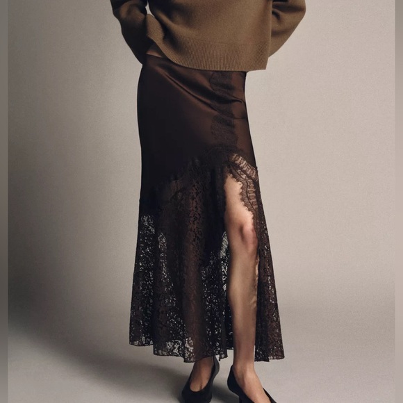 Zara Dresses & Skirts - NWT ZARA SATIN EFFECT LACE SKIRT ZW COLLECTION SIZE S